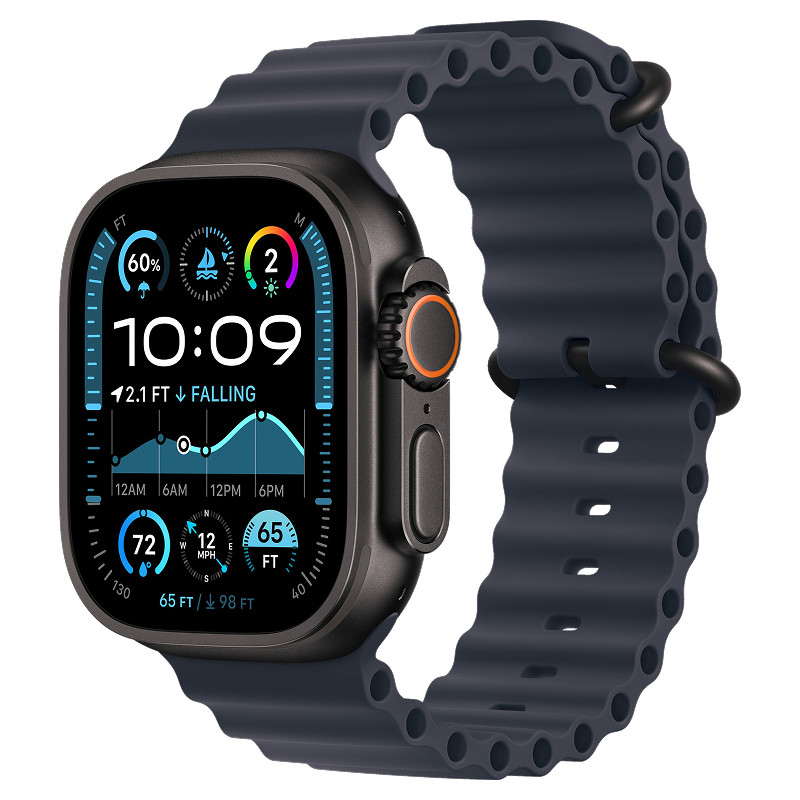 Watch Ultra 2024 GPS + Cellular, 49 мм корпус из титана цвета Черный титан, ремешок Ocean темно-синего цвета