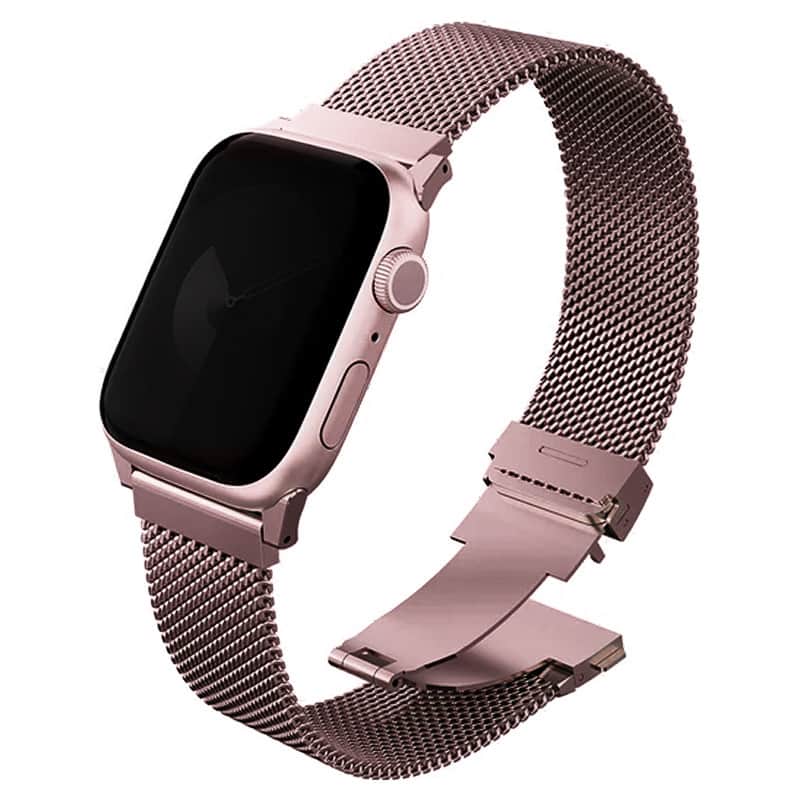 Стальной ремешок Uniq Dante Pro для Apple Watch 44-49 мм мелкое плетение Розовое золото
