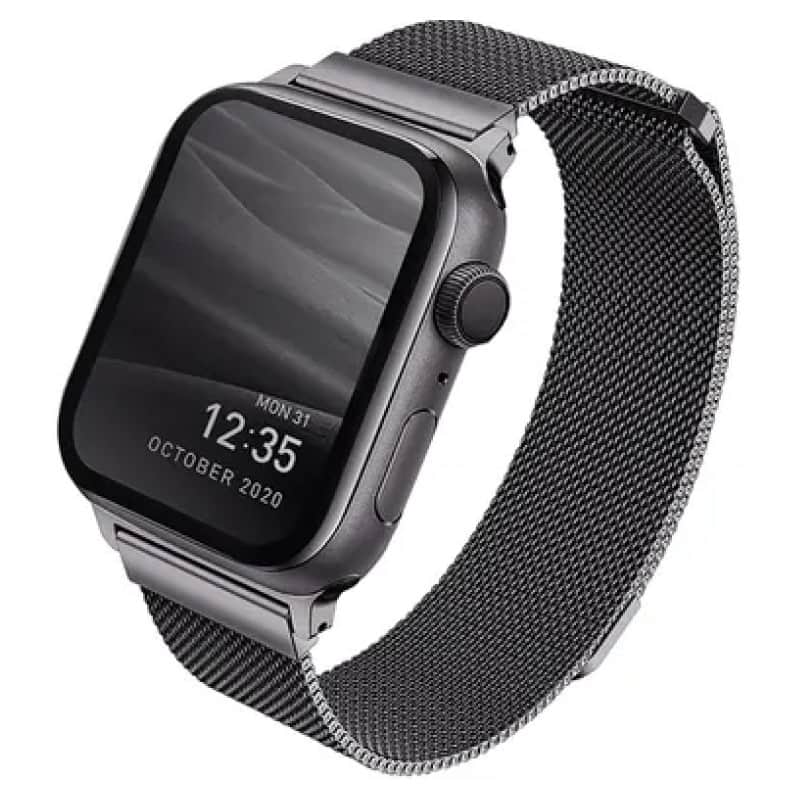 Стальной ремешок Uniq Dante для Apple Watch 44-49 мм мелкое плетение Графит